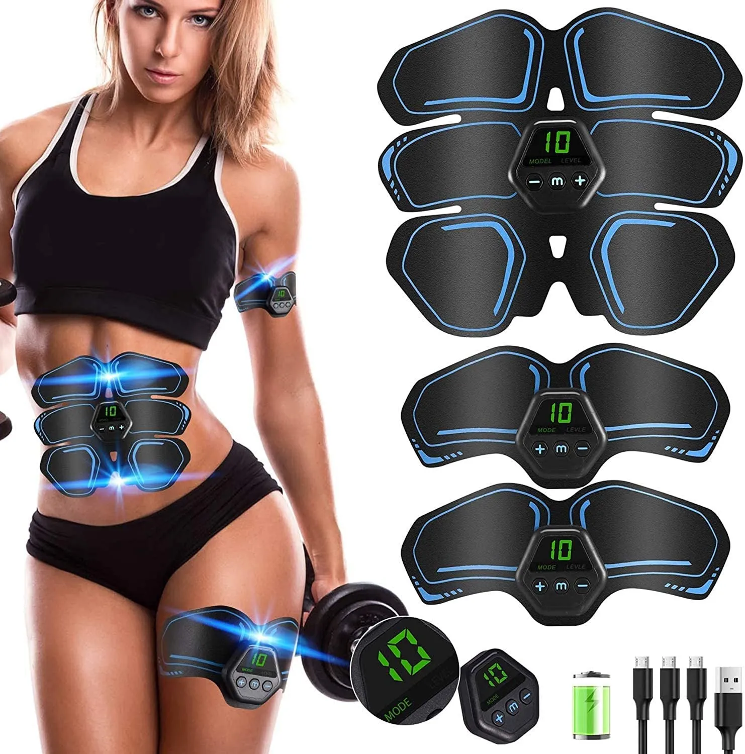 10 Modes In Stock Ems Pulse Abdominal Muscle Patch Three-Piece Set Portable Muscle Stimulator Vest Line Trainer