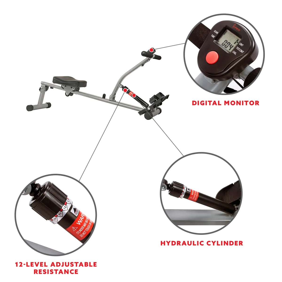 12 Adjustable Resistance Rowing Machine Rower w/ Digital Monitor