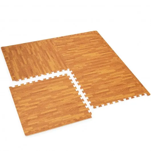 12PC Wood Grain Interlocking Floor Mats -Natural