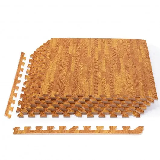 12PC Wood Grain Interlocking Floor Mats -Natural