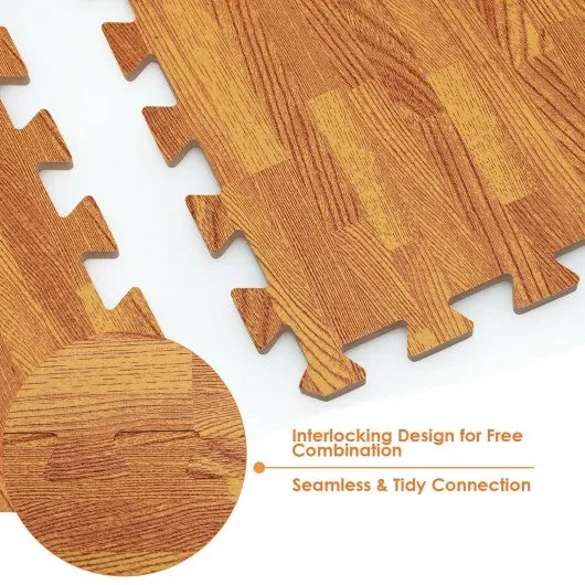 12PC Wood Grain Interlocking Floor Mats -Natural