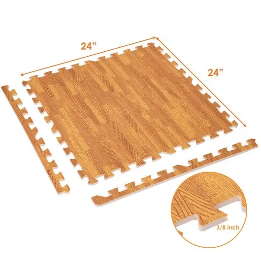 12PC Wood Grain Interlocking Floor Mats -Natural