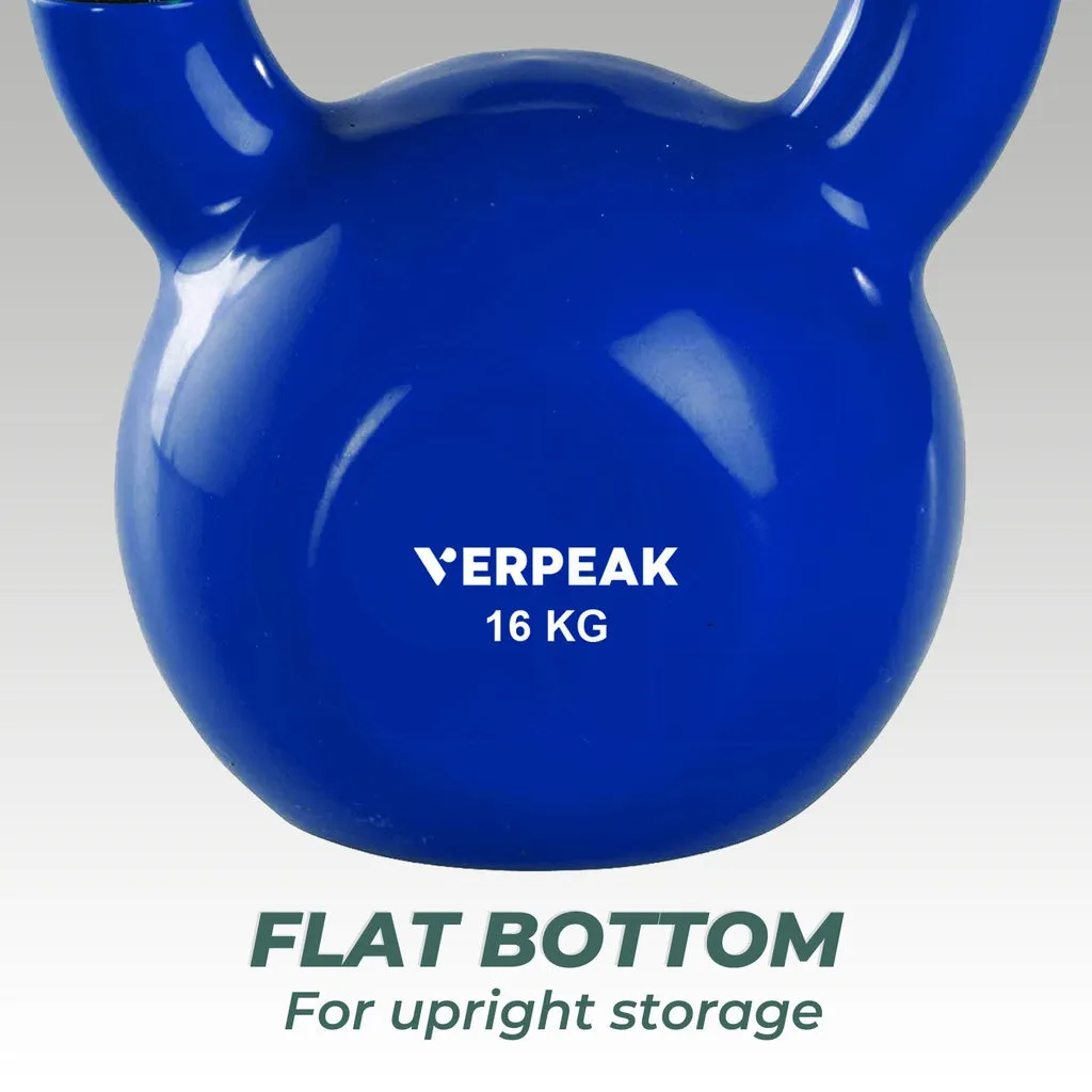 16kg Vinyl Coated Cast Iron Kettlebell Blue - Verpeak