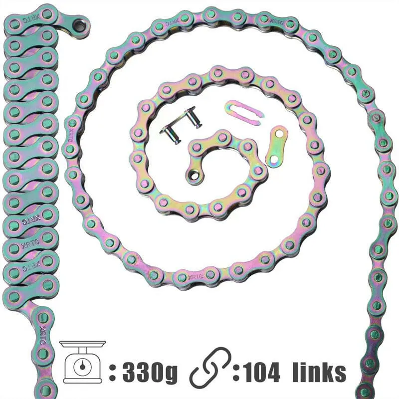 1Speed Bicycle Chain,Rainbow Color,Single Speed Bike Chain,104Links,MTB/Road Bike Replacement Cycling Parts