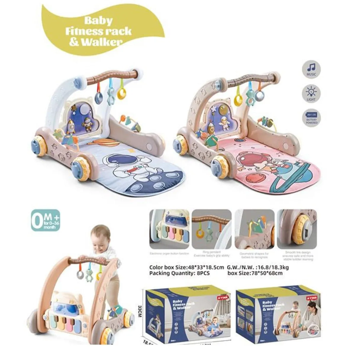 2 in 1 Baby Walker and Fitness Mat with Music and Lights