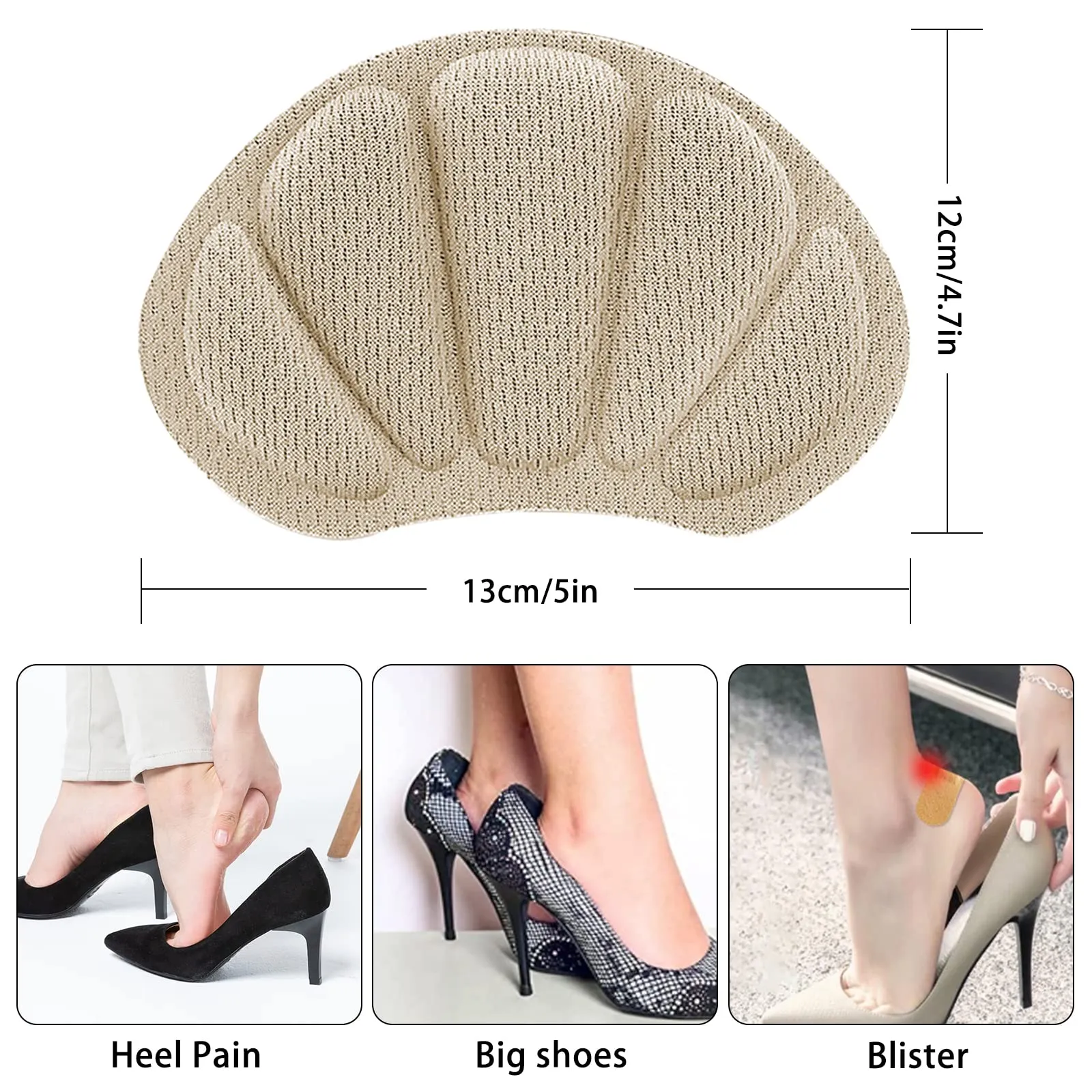 2 Pairs Heel Grips Shoe, Heel Cushion Pads Set for Shoes Too Big Heel Grips Shoe Pads Inserts Liner Self (Beige) Beige