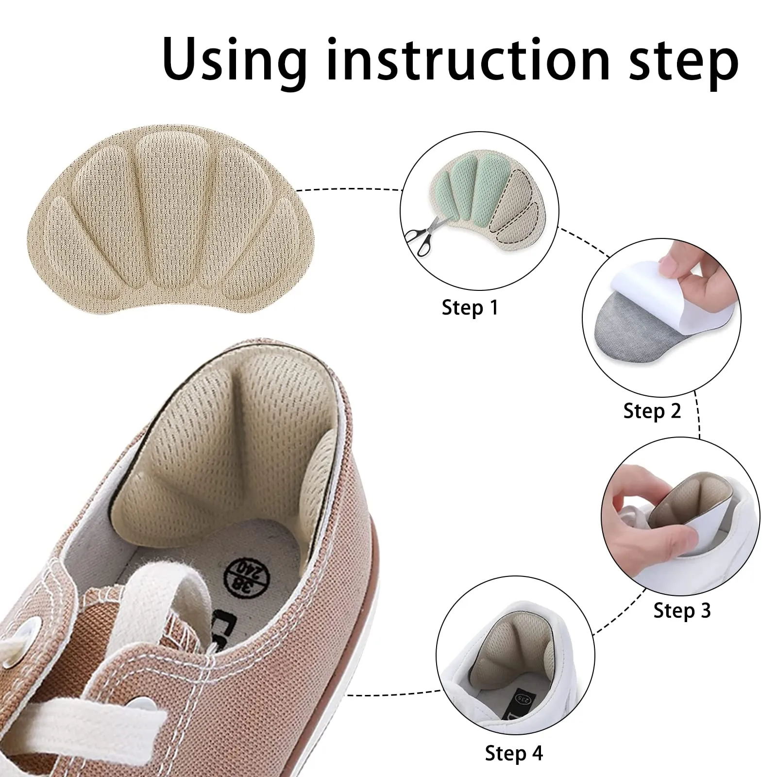 2 Pairs Heel Grips Shoe, Heel Cushion Pads Set for Shoes Too Big Heel Grips Shoe Pads Inserts Liner Self (Beige) Beige