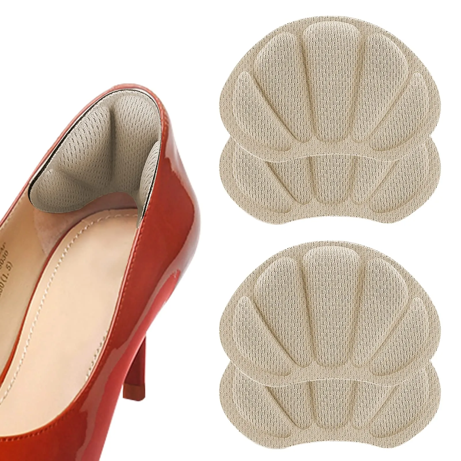 2 Pairs Heel Grips Shoe, Heel Cushion Pads Set for Shoes Too Big Heel Grips Shoe Pads Inserts Liner Self (Beige) Beige