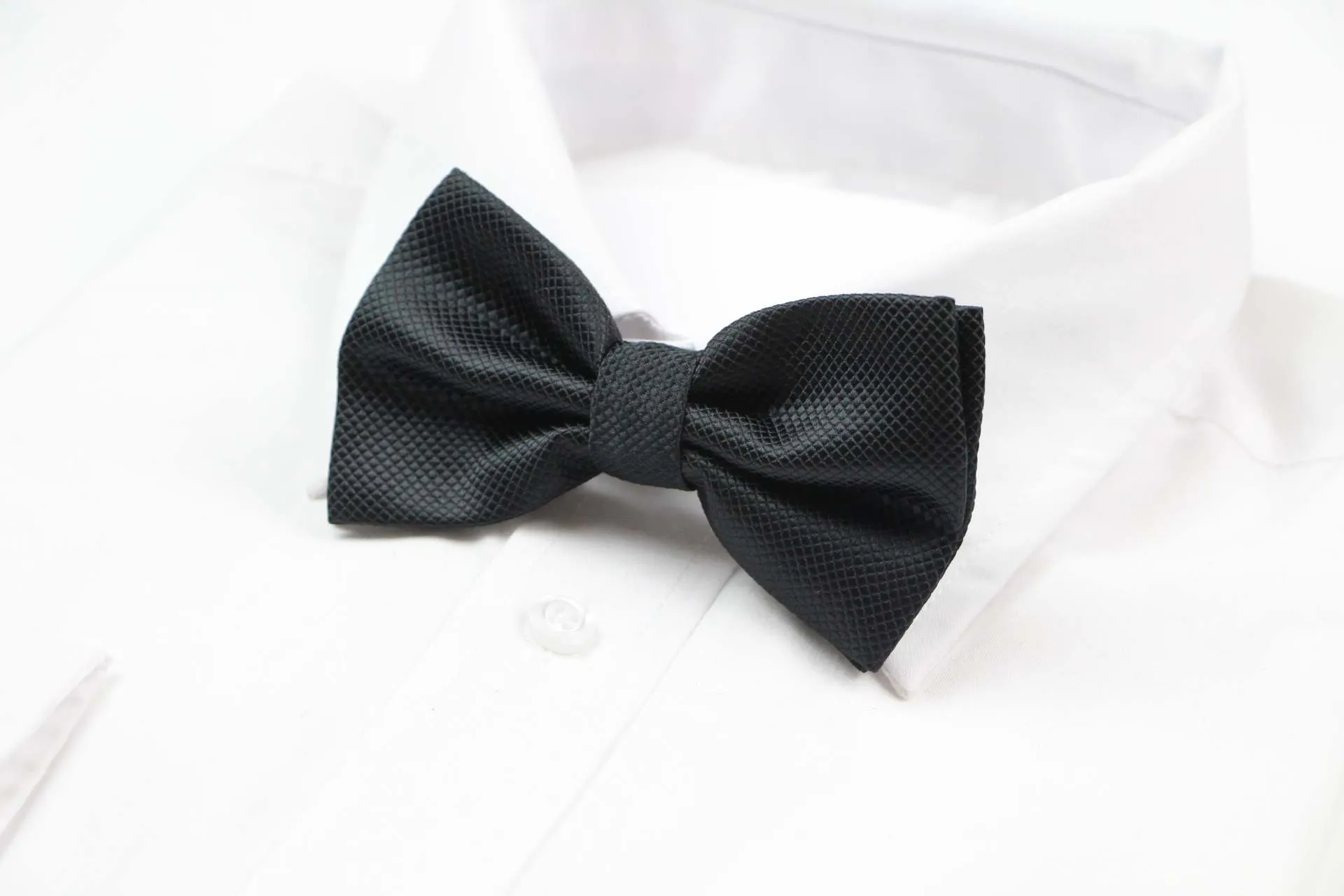 2 x Mens Black Plain Coloured Checkered Bow Tie