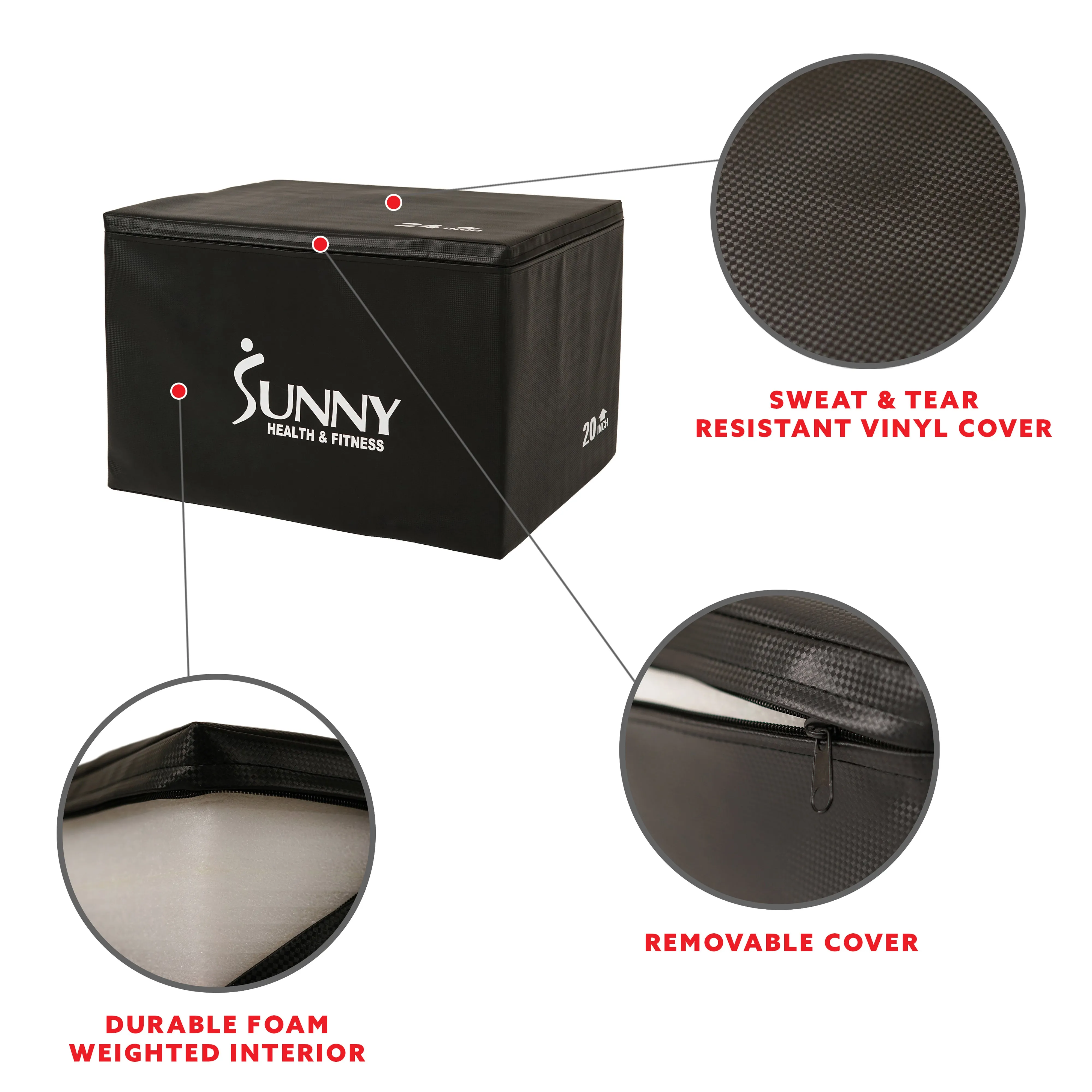 3-in-1 Heavy Foam Plyo Box, 30"/24"/20"