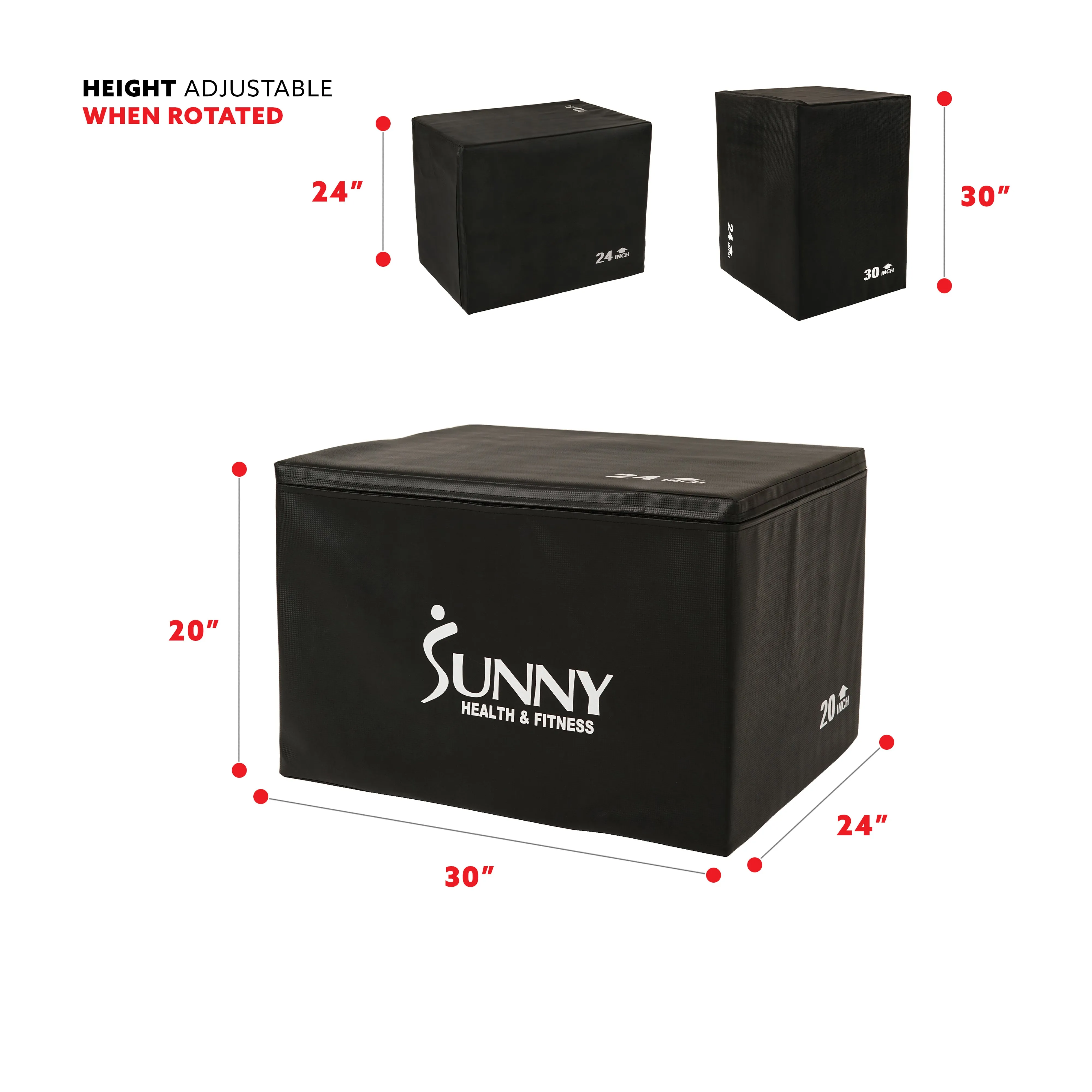 3-in-1 Heavy Foam Plyo Box, 30"/24"/20"