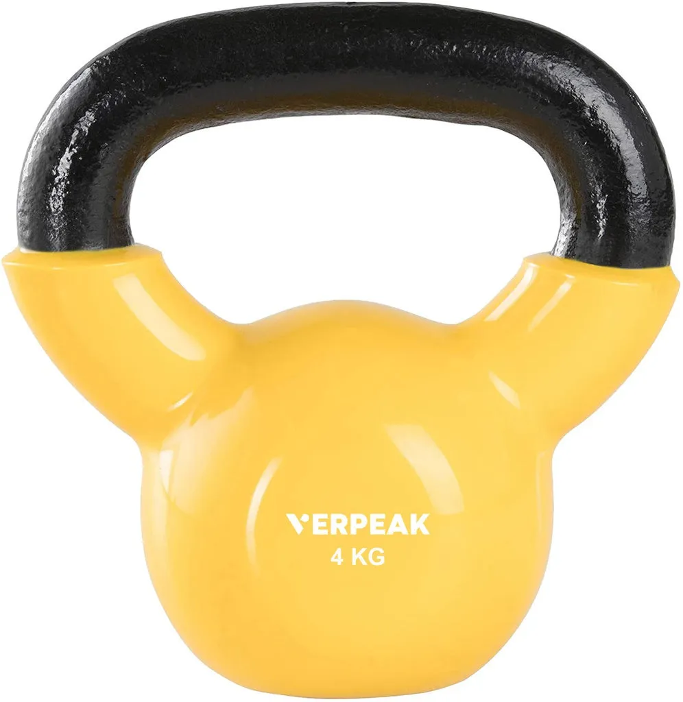 4kg Vinyl Coated Cast Iron Kettlebell - Yellow, Verpeak