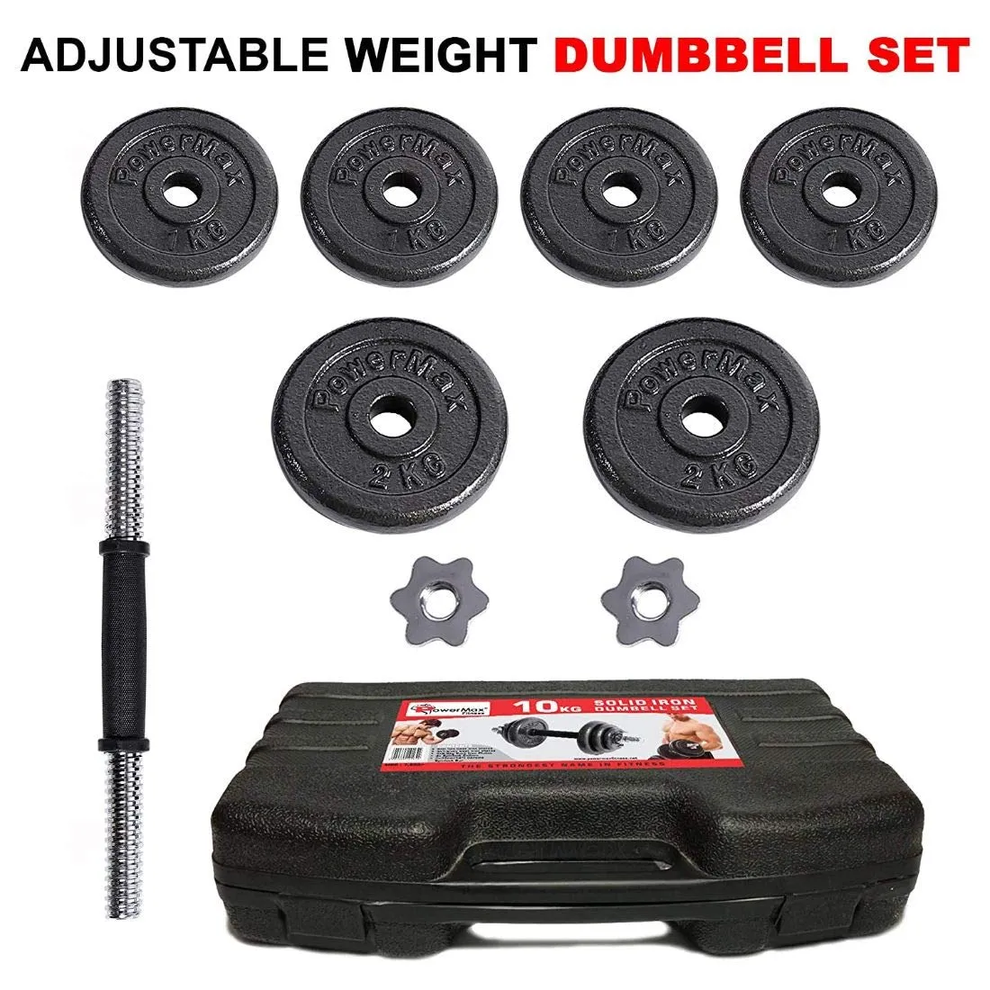 Adjustable Coated Iron Dumbbell and Anti-Slip Rod Set with Carry Case For Home Workout  | Black