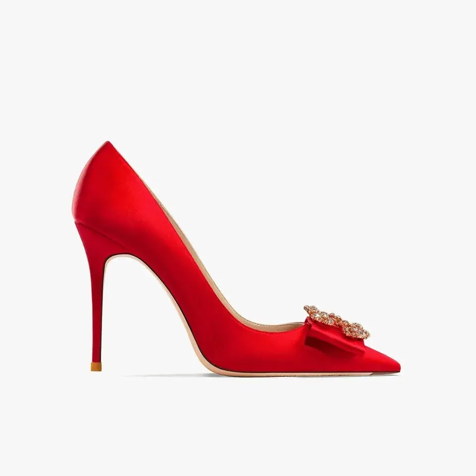 Anita Red Satin Heels