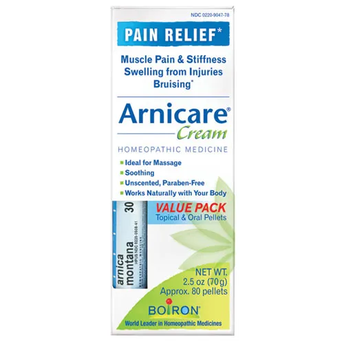 Arnicare Cream Value Pack with Montana Blue Tube 2.5 oz  30c Pellets By Boiron