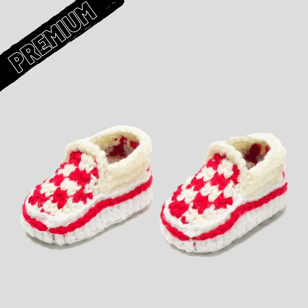 Baby Crochet IB-Slip-On Tan/Red (non-slip bottoms)