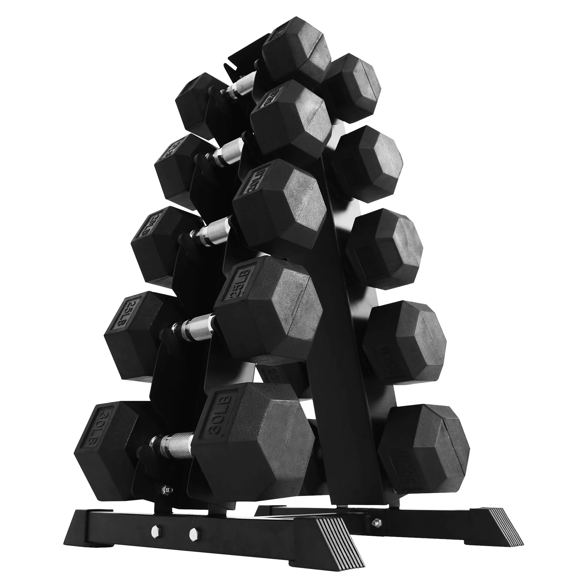 BalanceFrom Signature Alloy Steel 200 lb Rubber Encased Hex Dumbbell Set, Black