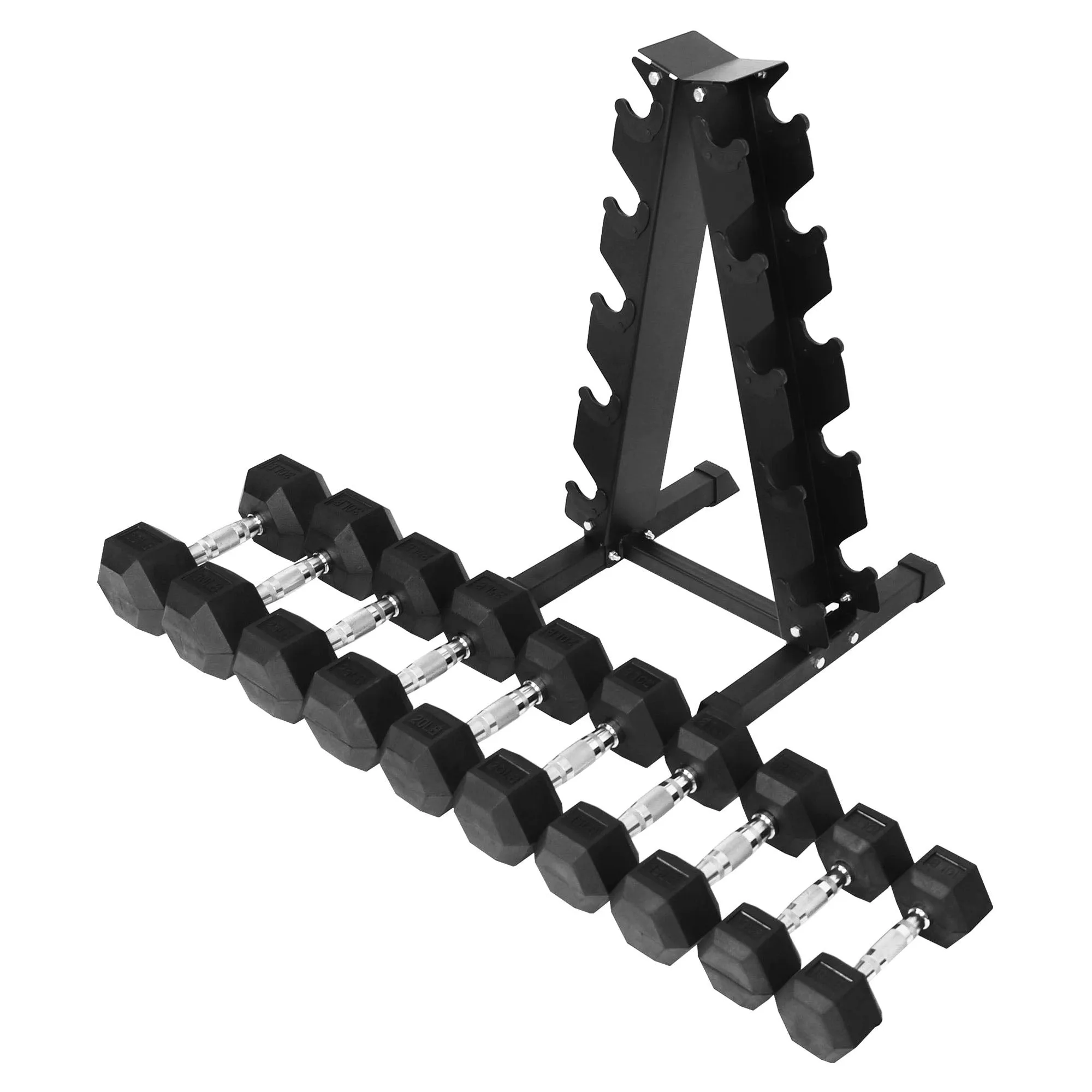 BalanceFrom Signature Alloy Steel 200 lb Rubber Encased Hex Dumbbell Set, Black