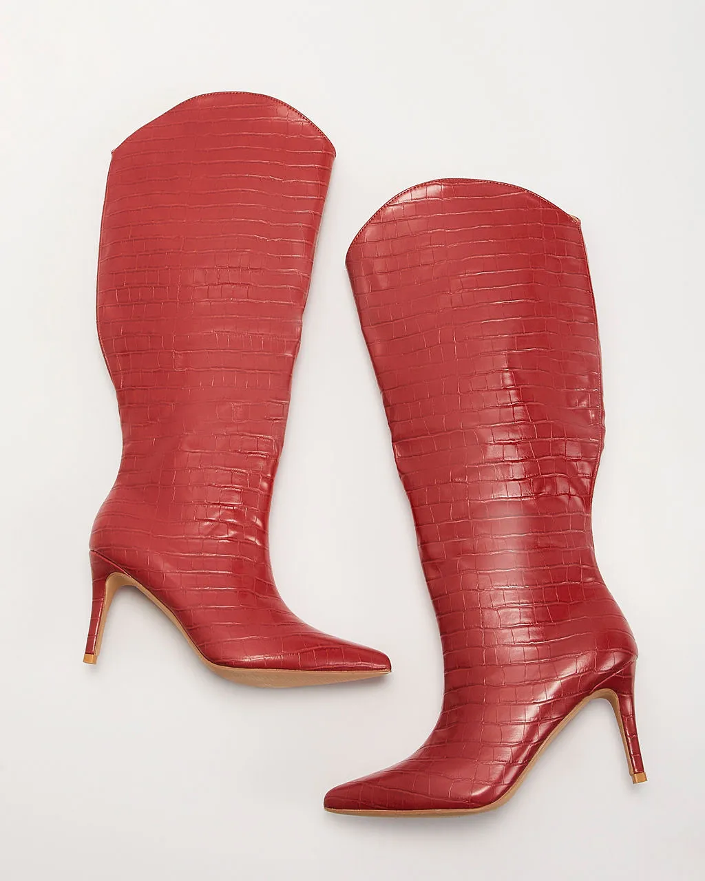 Balen Croc Print Stiletto Knee High Boots