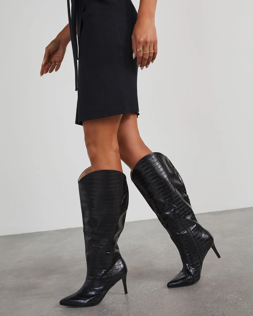 Balen Croc Print Stiletto Knee High Boots