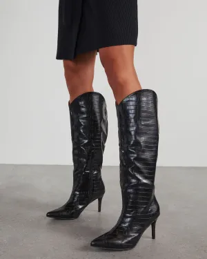 Balen Croc Print Stiletto Knee High Boots