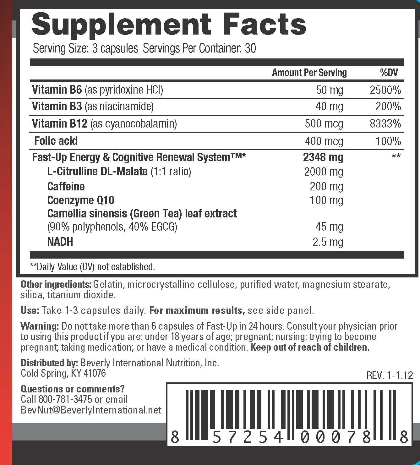 Beverly International Fast-Up, 90 Capsules. Feel-Better, Get Clarity, Clear Focus-Brain Booster. Ups Mood, New Energy, Pre-Workout Fuel, Motivation and Cognitive Performance in Moments.