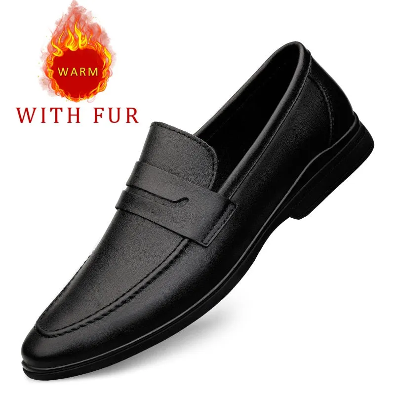 Black Genuine Leather Casual ShoesFor men Autumn Slip-on Loafers Soft Italian Style Flats Super Light Moccasins Plus Size 37-46