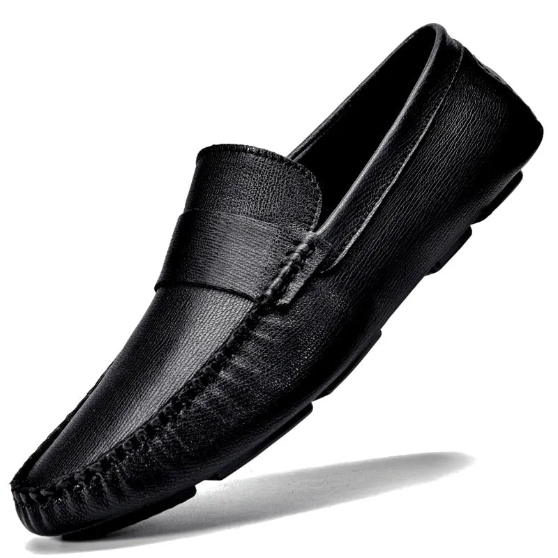 Black Genuine Leather Casual ShoesFor men Autumn Slip-on Loafers Soft Italian Style Flats Super Light Moccasins Plus Size 37-46