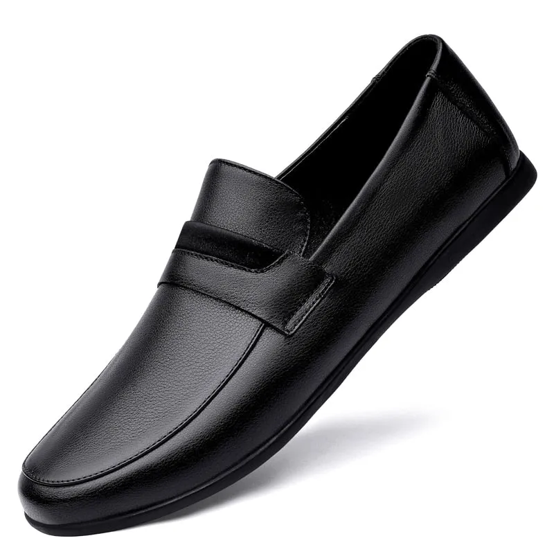 Black Genuine Leather Casual ShoesFor men Autumn Slip-on Loafers Soft Italian Style Flats Super Light Moccasins Plus Size 37-46