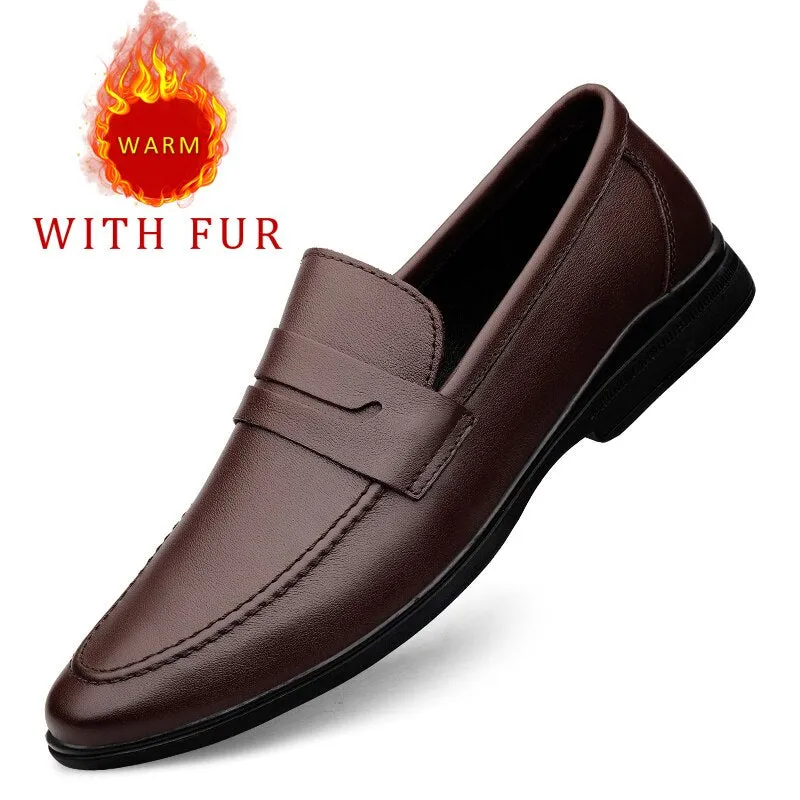 Black Genuine Leather Casual ShoesFor men Autumn Slip-on Loafers Soft Italian Style Flats Super Light Moccasins Plus Size 37-46