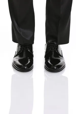 Black Patent Leather Lace-Up Cap Toe Tuxedo Shoes