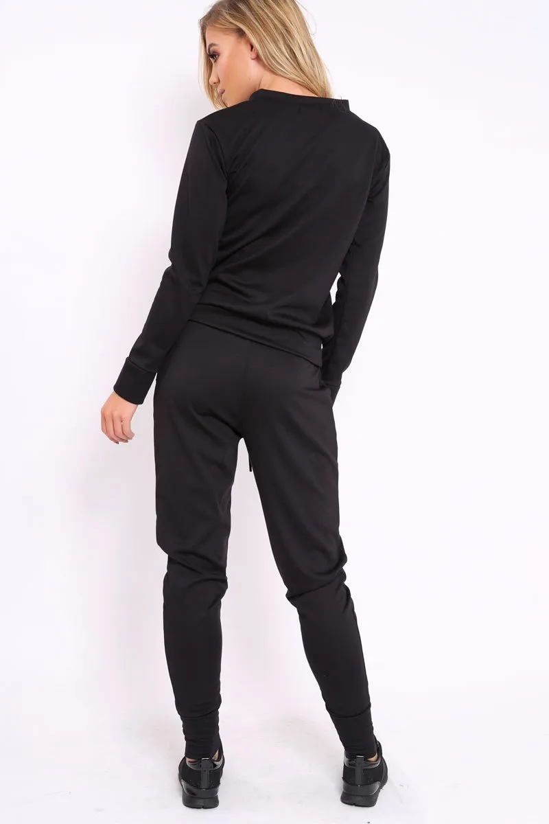 Black Sweatshirt and Joggers Loungewear Set - Evalin