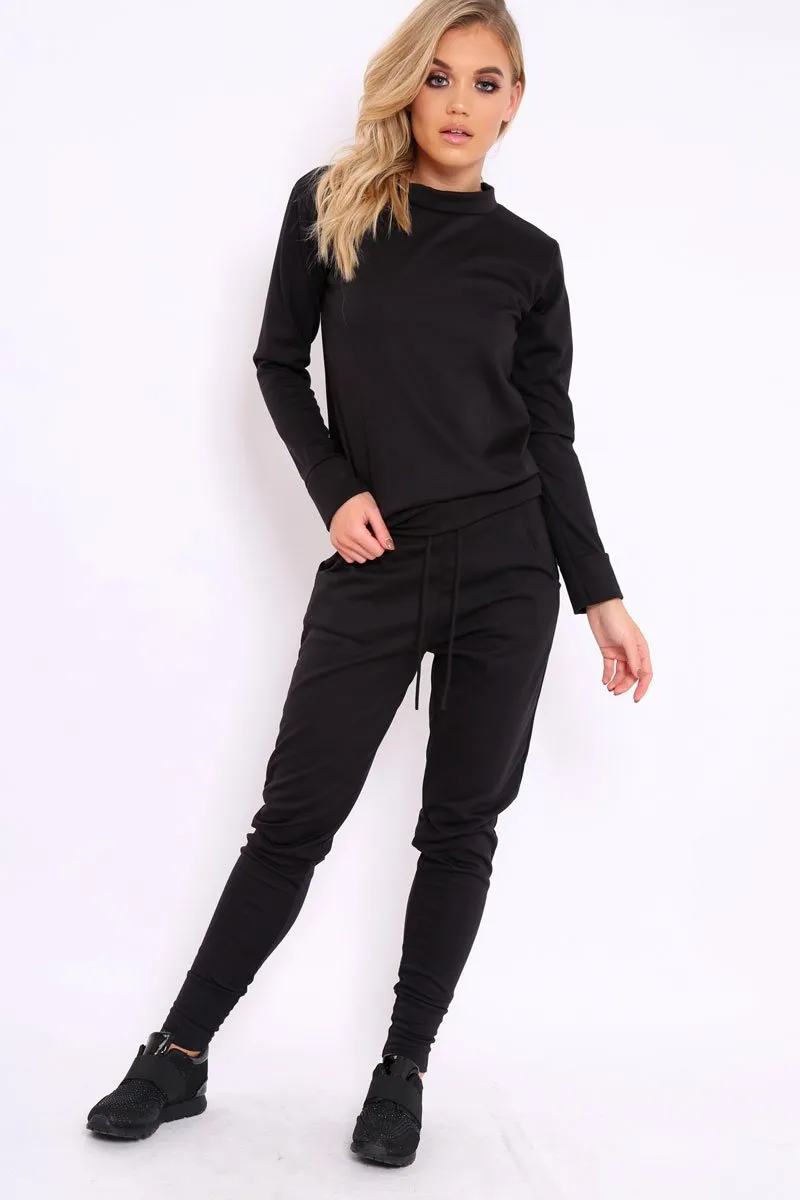 Black Sweatshirt and Joggers Loungewear Set - Evalin