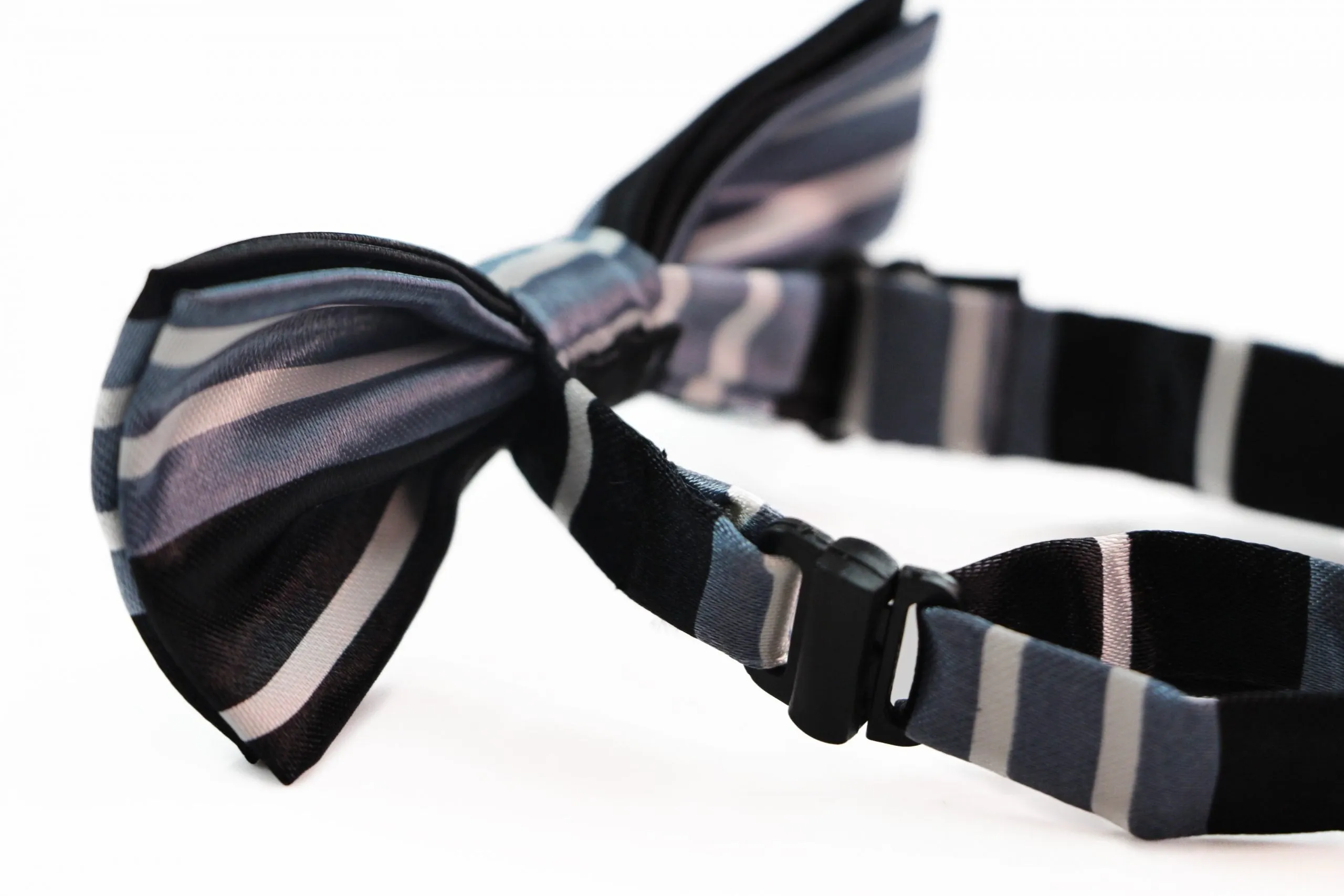 Boys Black With White & Blue Stripes Patterned Bow Tie