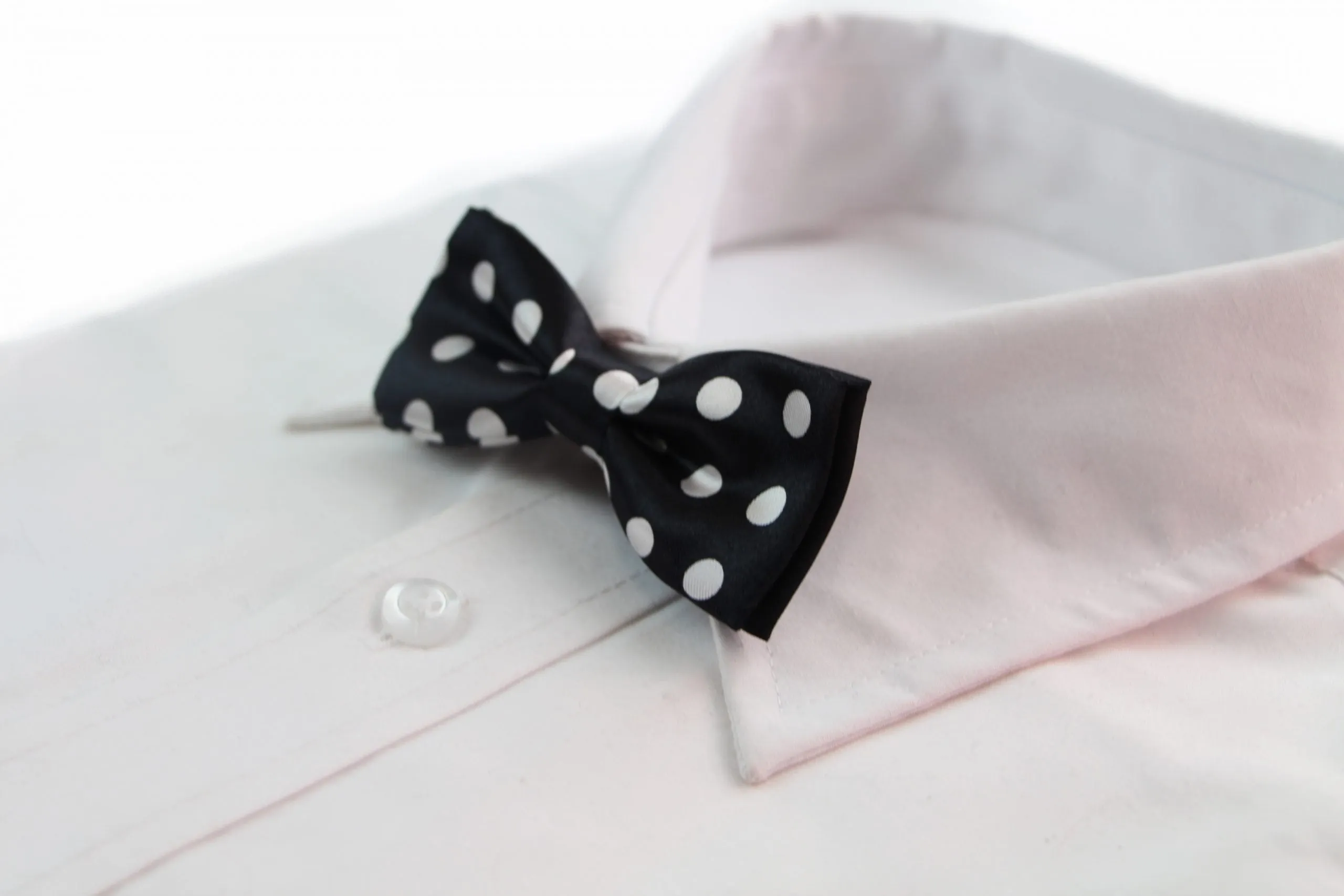 Boys Black With White Large Polka Dots Patterned Bow Tie