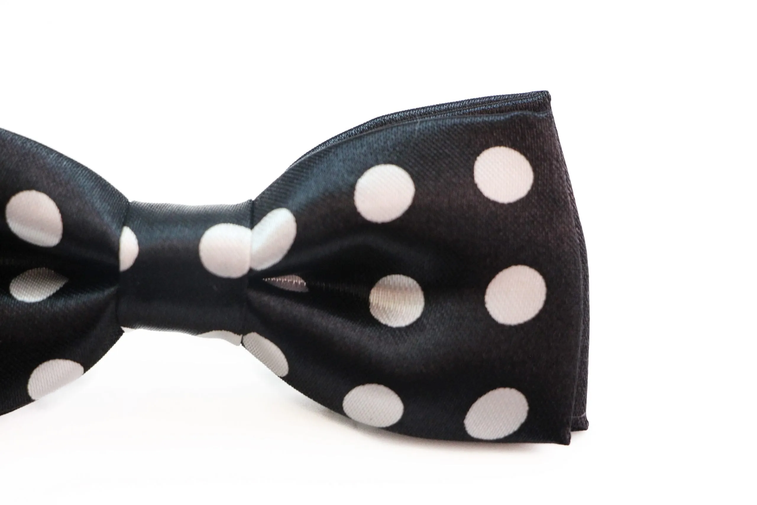 Boys Black With White Large Polka Dots Patterned Bow Tie