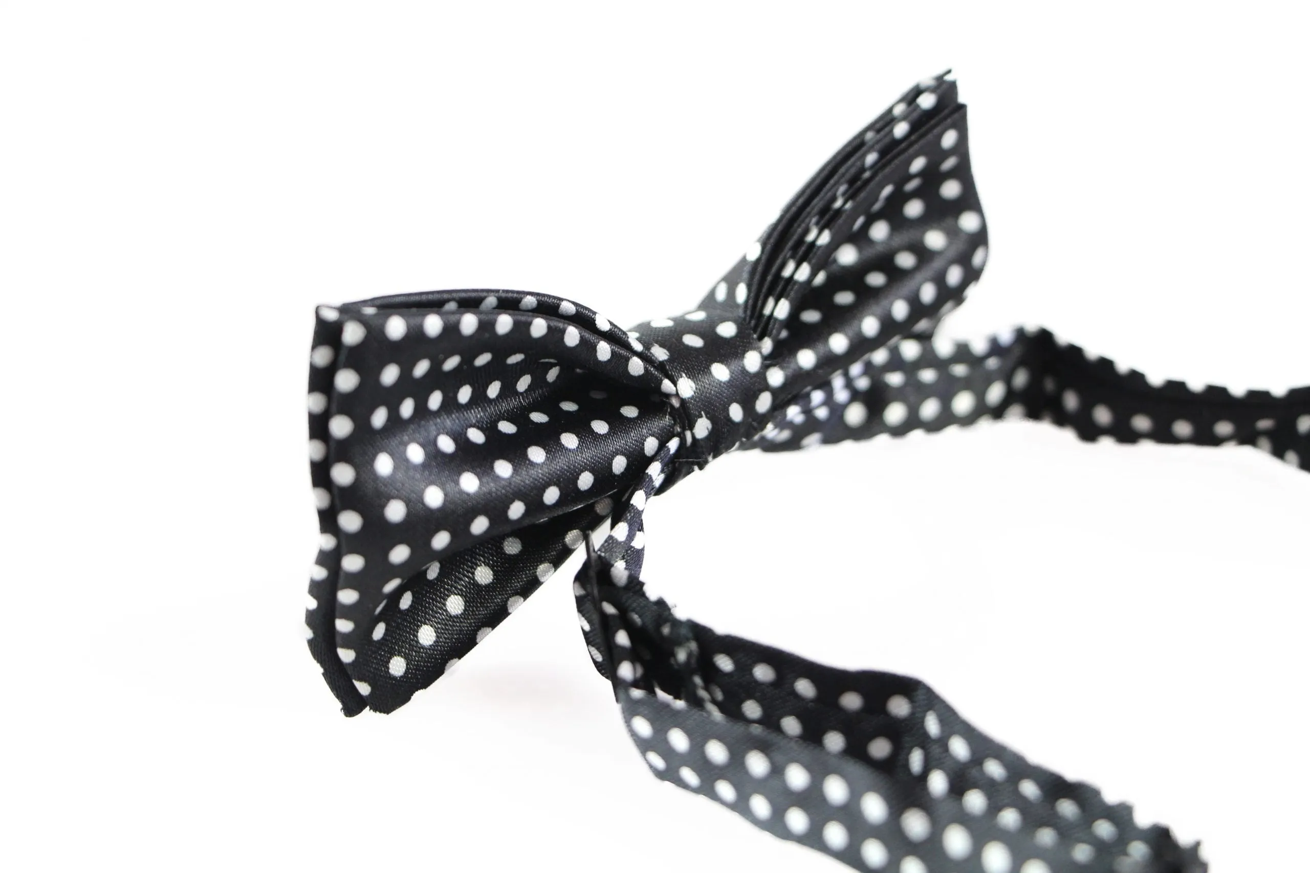 Boys Black With White Small Polka Dots Patterned Bow Tie