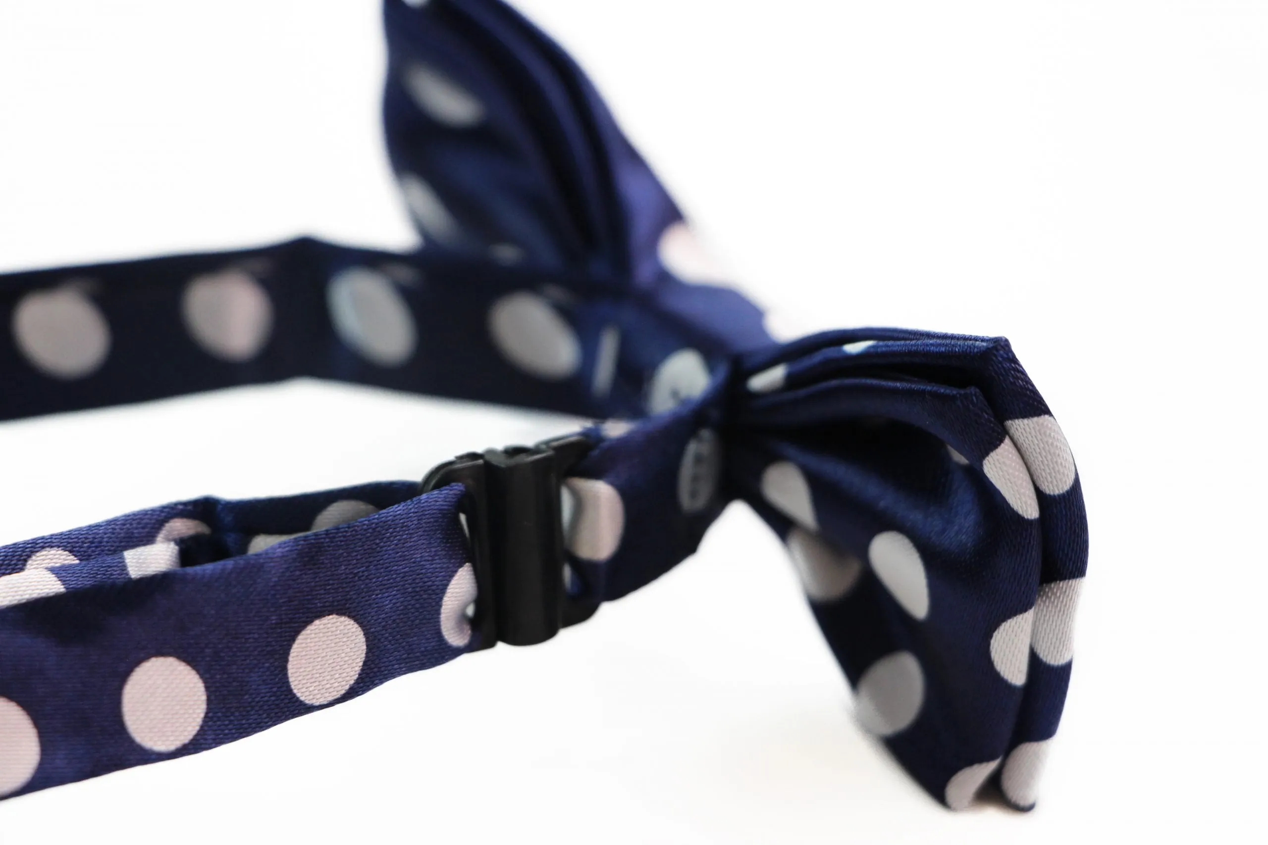 Boys Navy With White Large Polka Dots Patterned Bow Tie