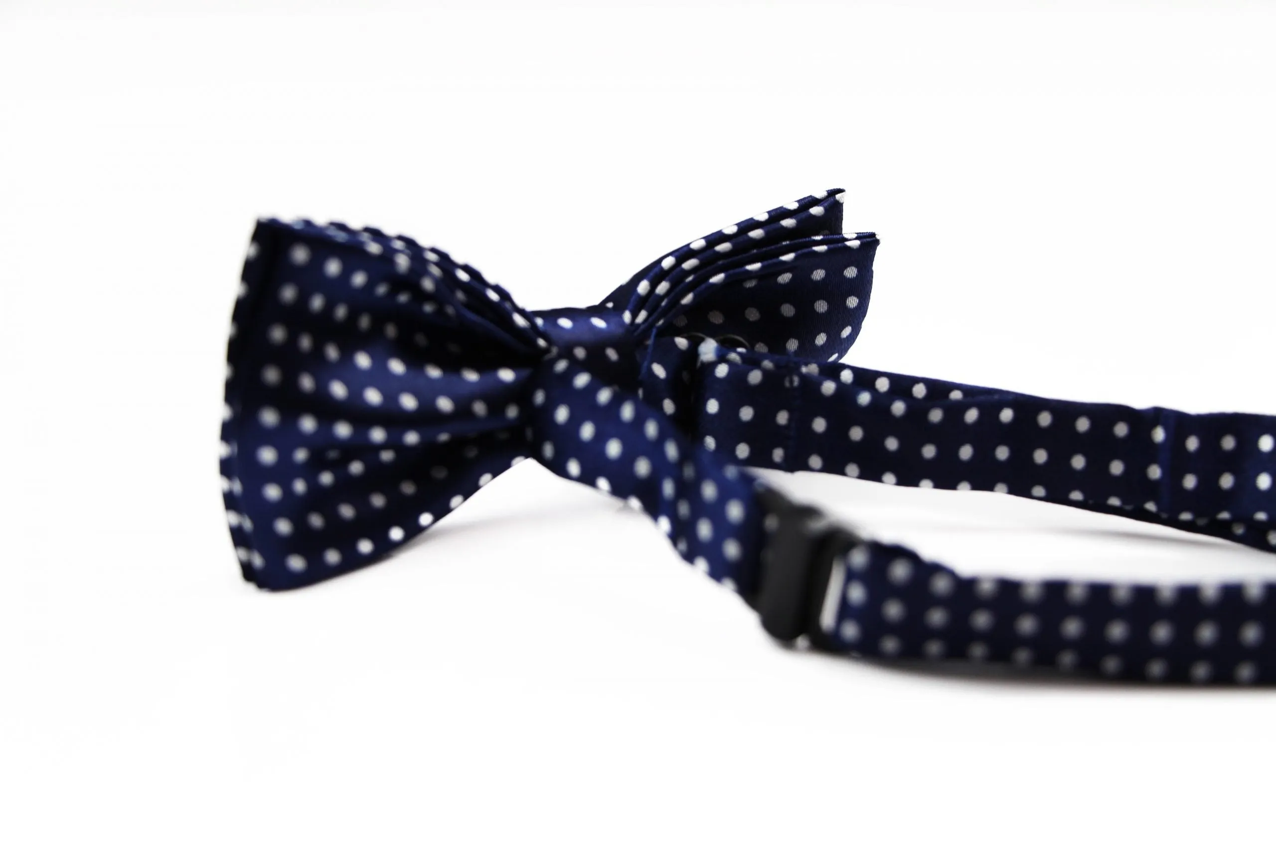 Boys Navy With White Small Polka Dots Patterned Bow Tie