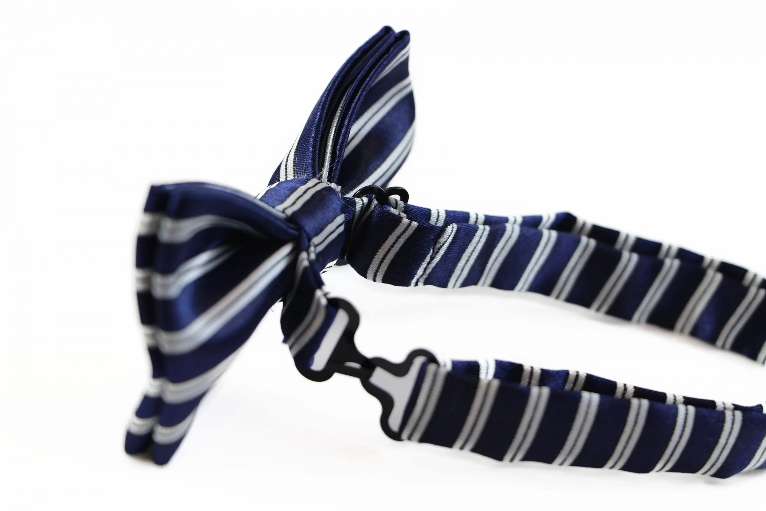 Boys Navy With White Stripes Patterned Bow Tie