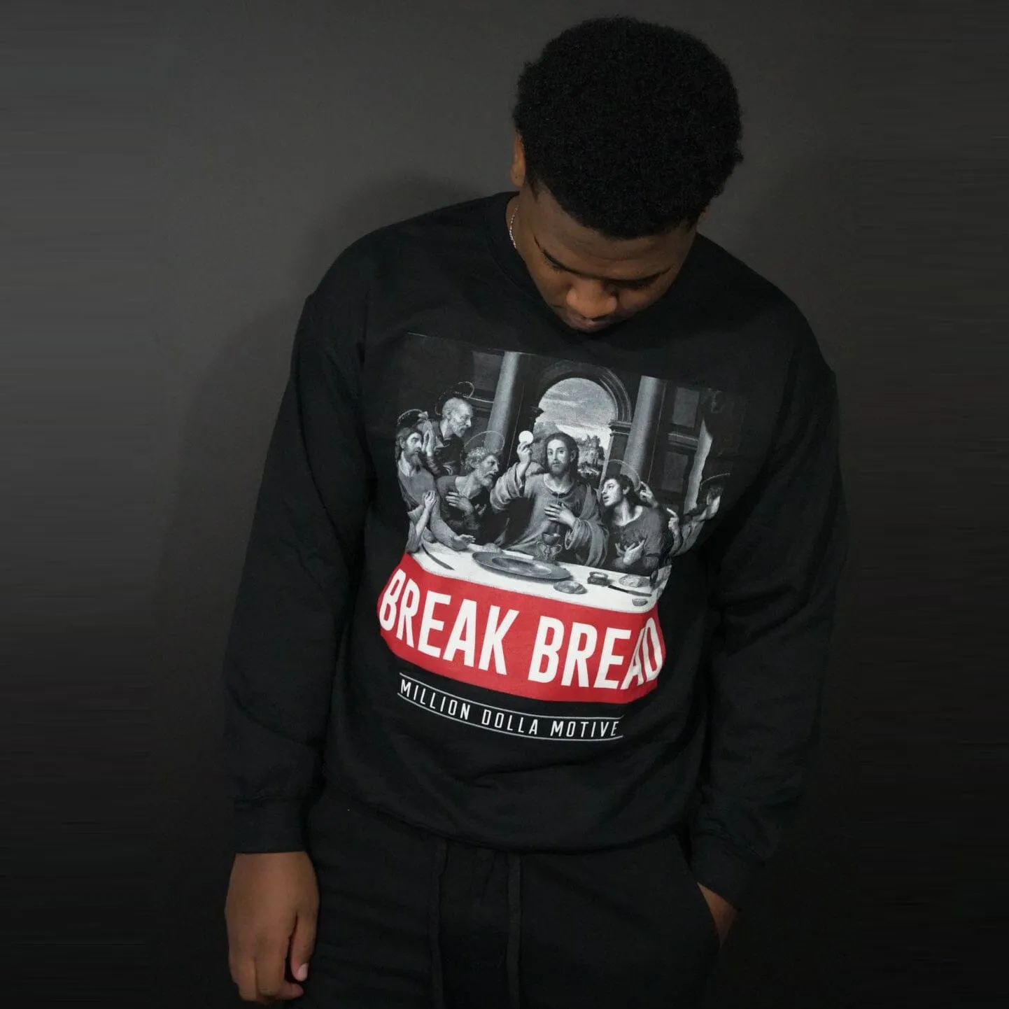 Break Bread - Red on Black Crewneck Sweatshirt