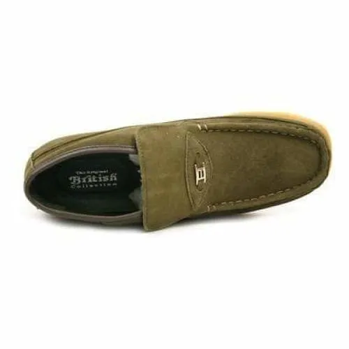 British Walkers Checkers Men's Olive Green Suede Slip Ons