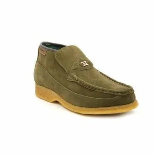 British Walkers Checkers Men's Olive Green Suede Slip Ons