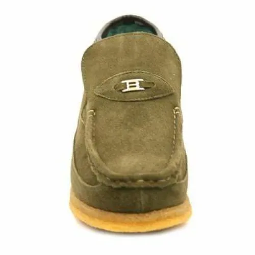 British Walkers Checkers Men's Olive Green Suede Slip Ons