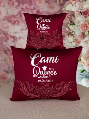 Burgundy Silver quinceanera pillows set