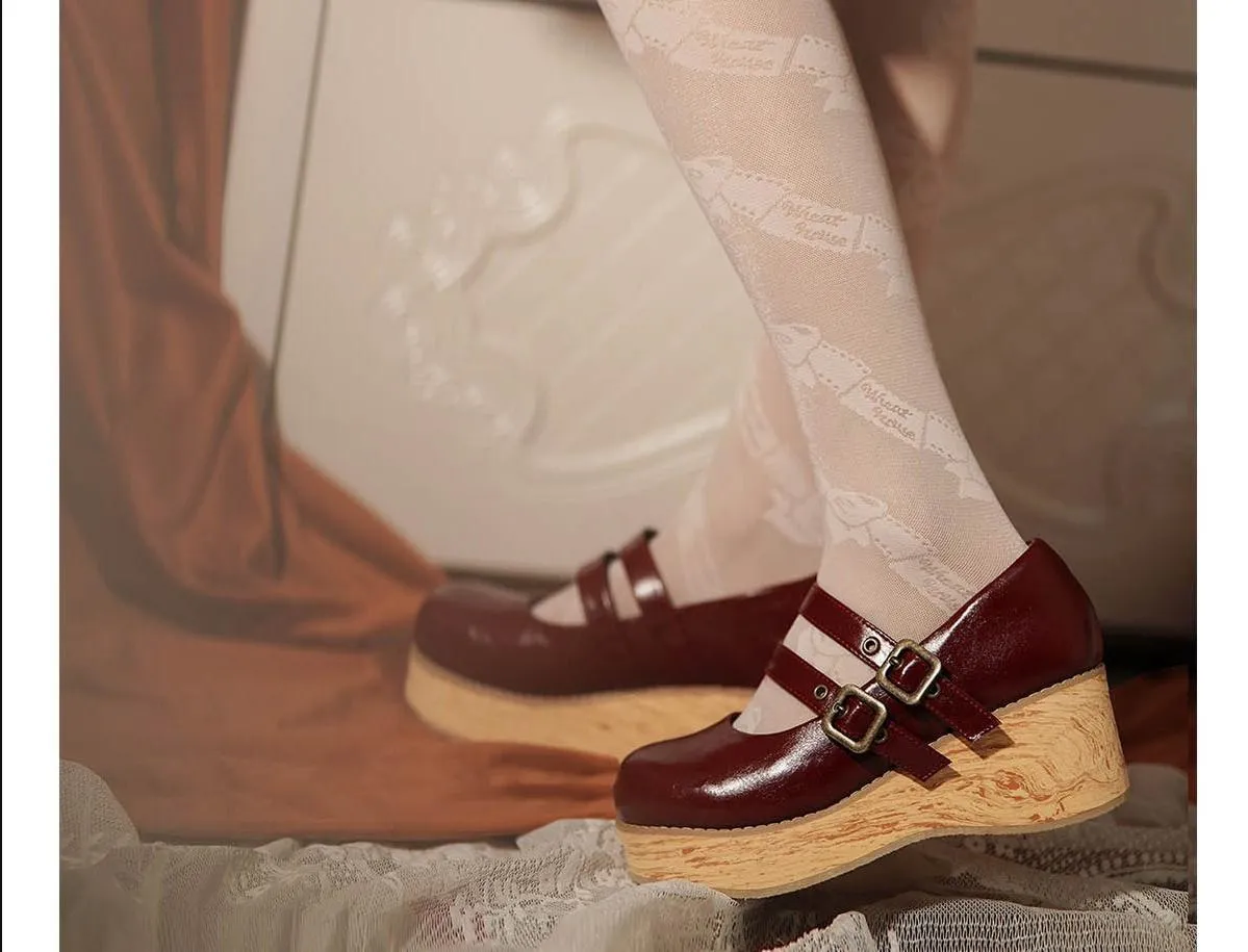 (Buy for me) MODO~Retro Lolita Round Toe Wood Bottom Shoes