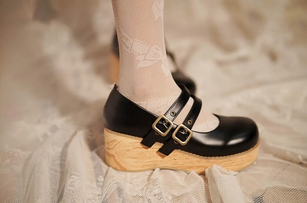 (Buy for me) MODO~Retro Lolita Round Toe Wood Bottom Shoes