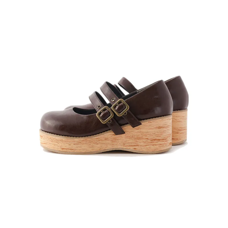 (Buy for me) MODO~Retro Lolita Round Toe Wood Bottom Shoes