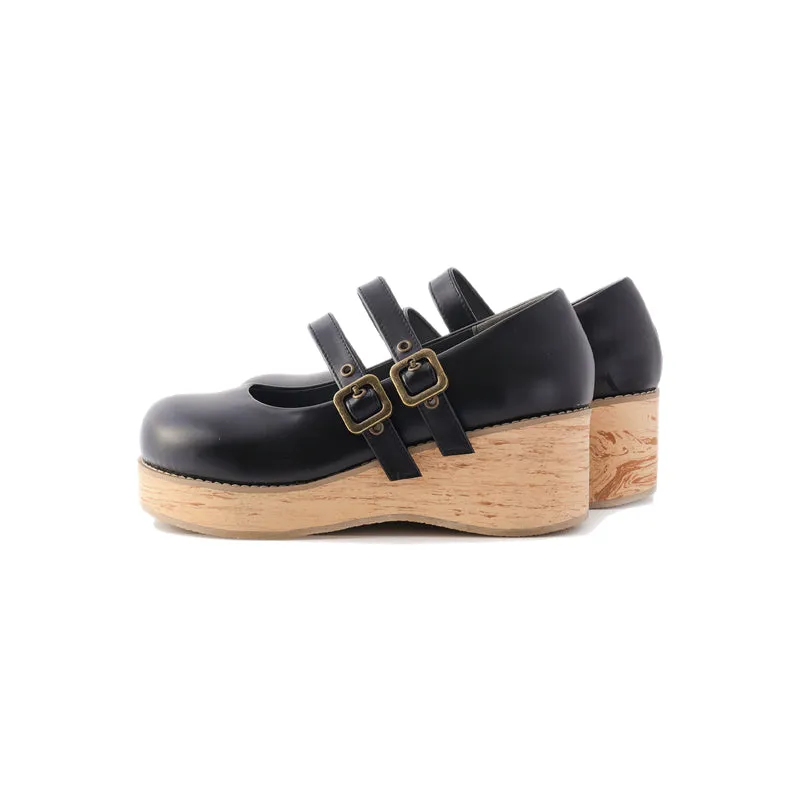 (Buy for me) MODO~Retro Lolita Round Toe Wood Bottom Shoes