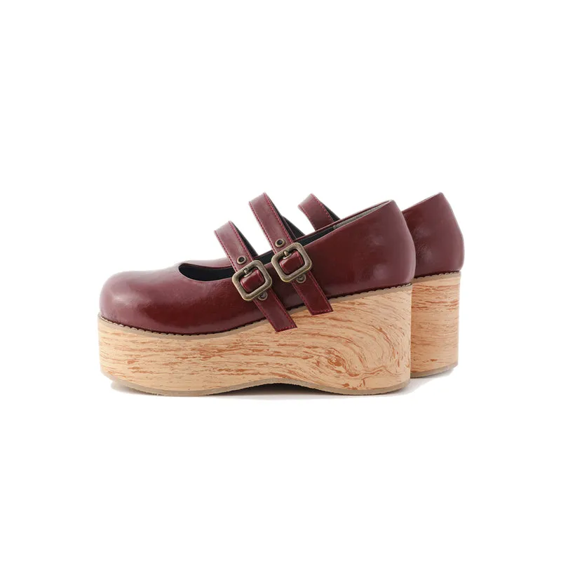 (Buy for me) MODO~Retro Lolita Round Toe Wood Bottom Shoes